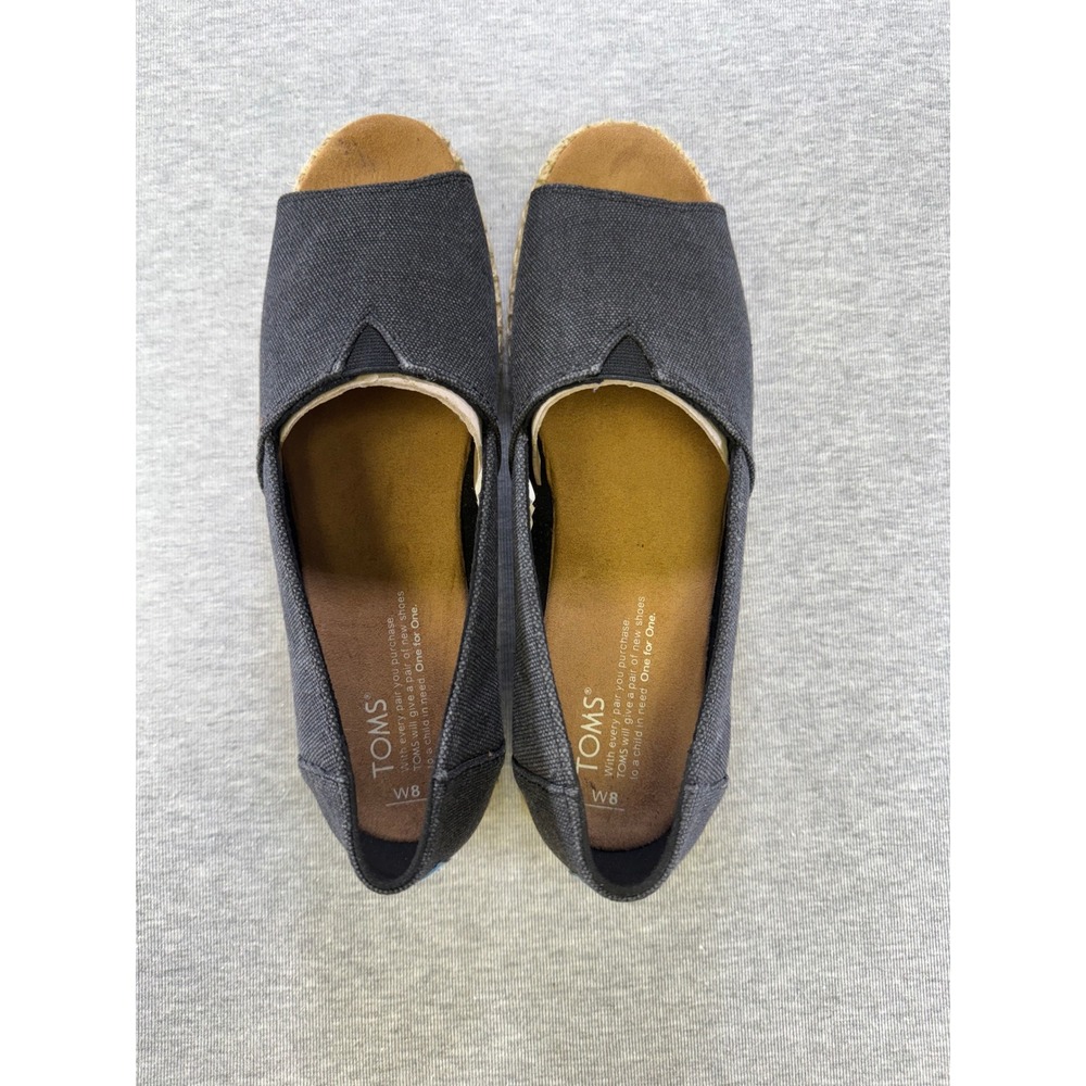 TOMS‎ Clarissa Peep Toe Espadrille Wedge Sandals Charcoal Gray Canvas Womens 8